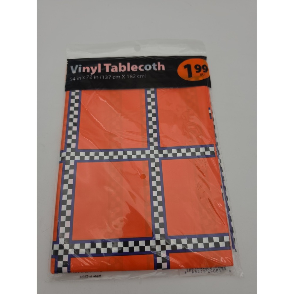 Vtg Nos Plaid Check Tablecloth Orange, Purple & Black Halloween 54" X 72"